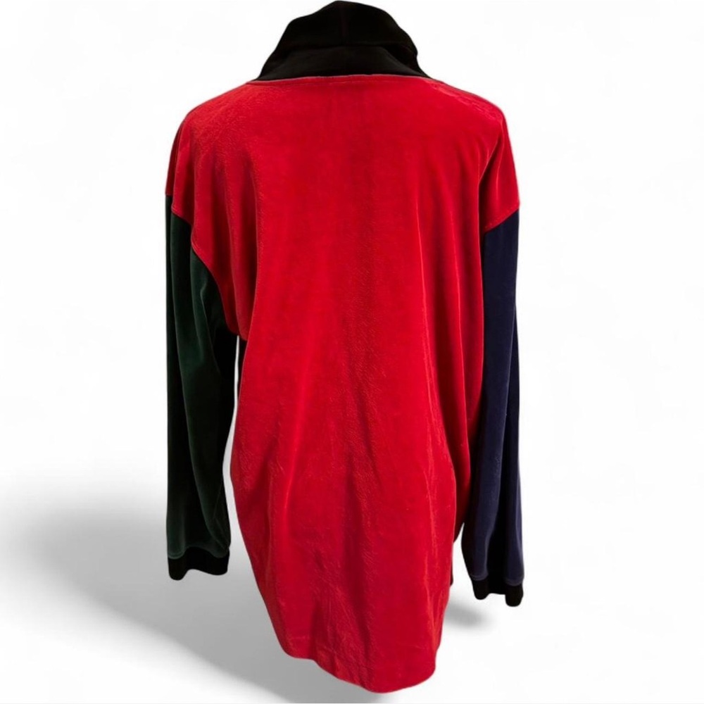 1980s vintage Talbots Black blue green Red velour Cotton long sleeve Top xl - Picture 3 of 6